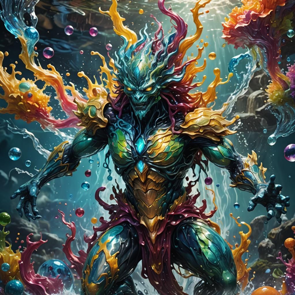 Shimmering Water Elemental in Liquid World: 3D Art