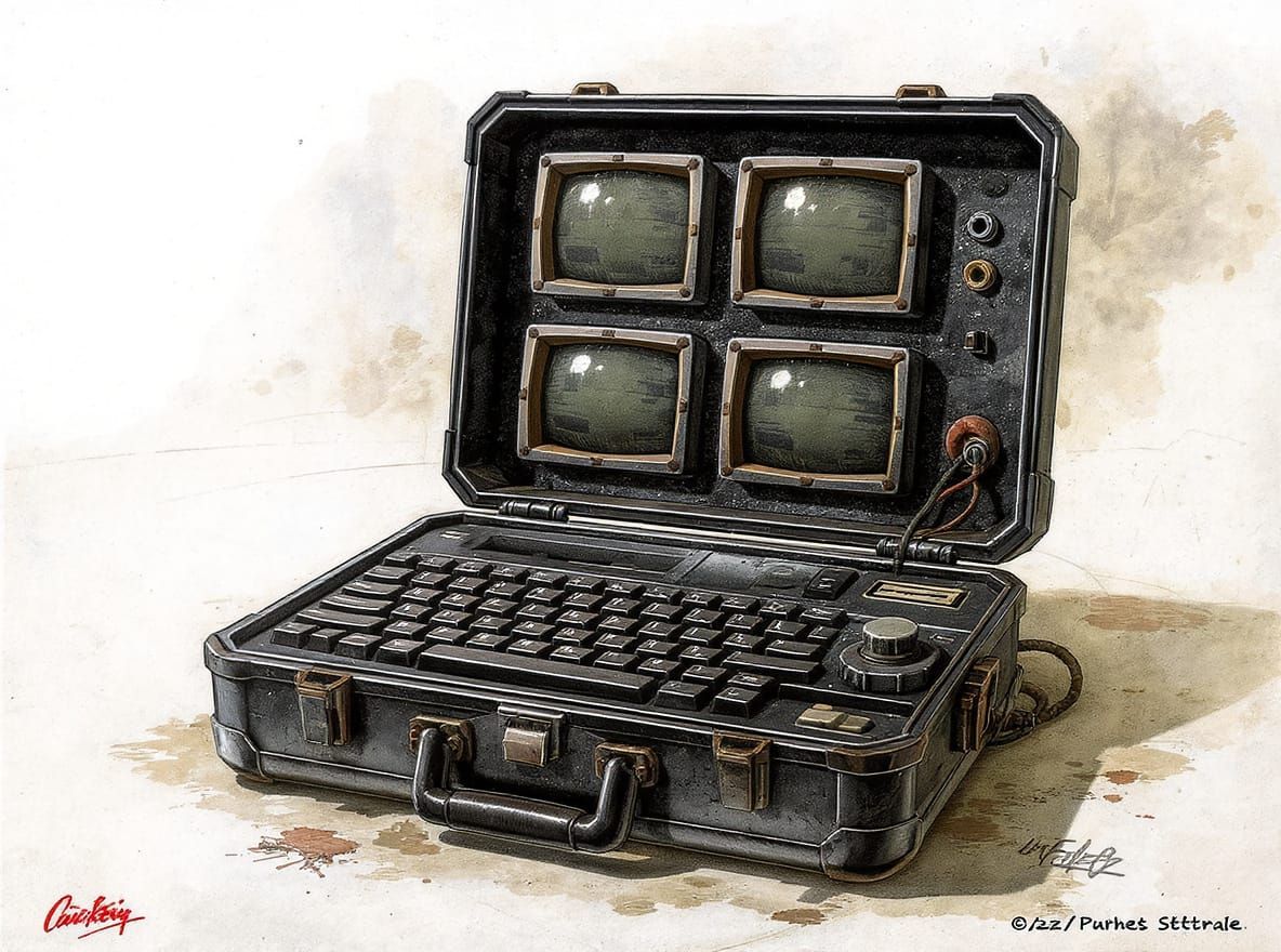 Archaic 1980s Laptop "OOT" in Post-Apocalyptic Style