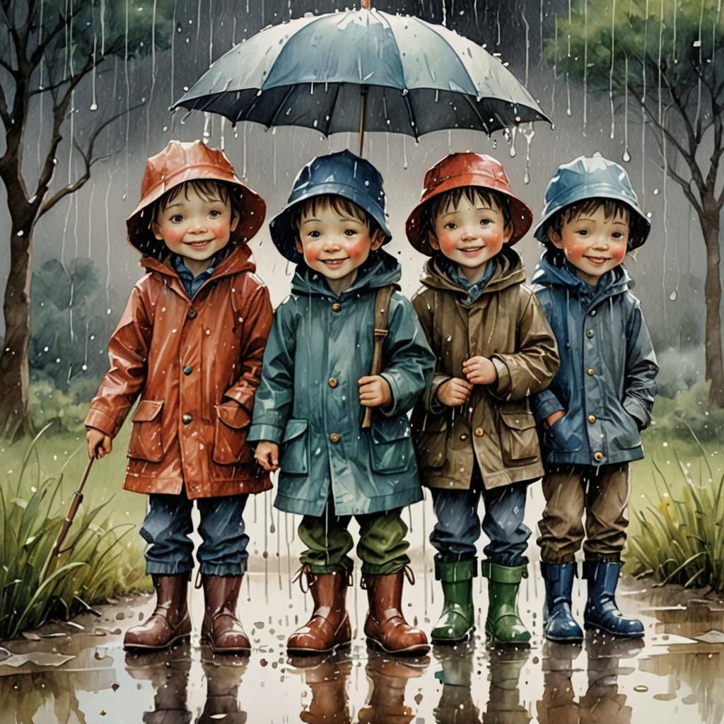 Rainy Day Fun: A Whimsical Watercolor Illustration
