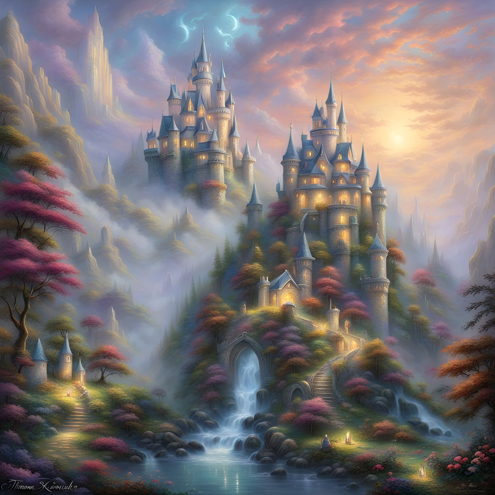 Psychedelic Fantasy Castle in Mist
