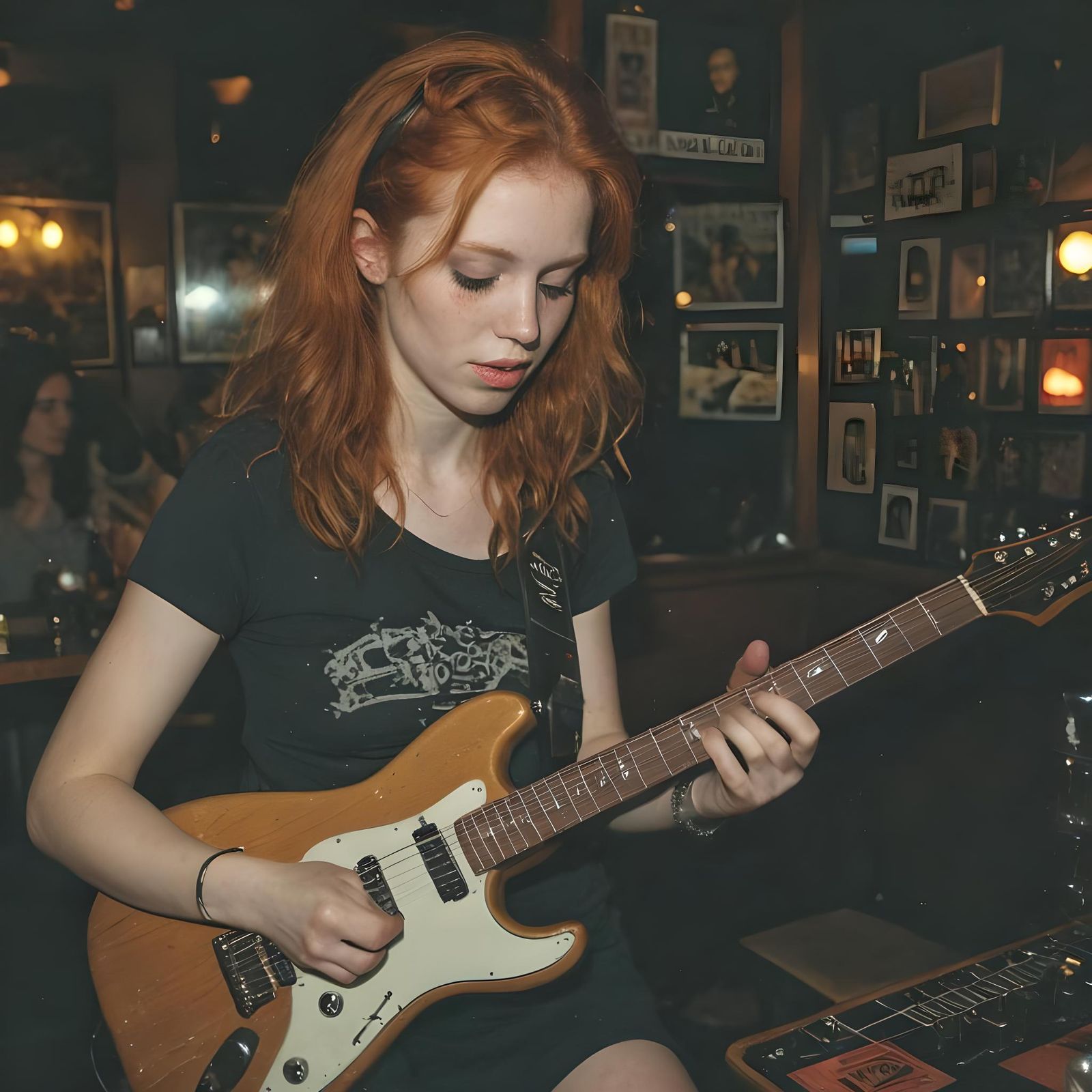 Pale Redhead Rocker Shreds at Local Bar in Cinematic Polaroi...