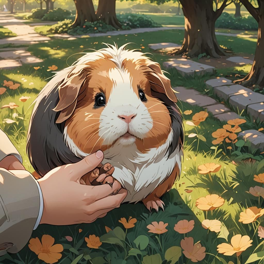 Guinea Pig Pats Human: Anime-Style Manga Scene