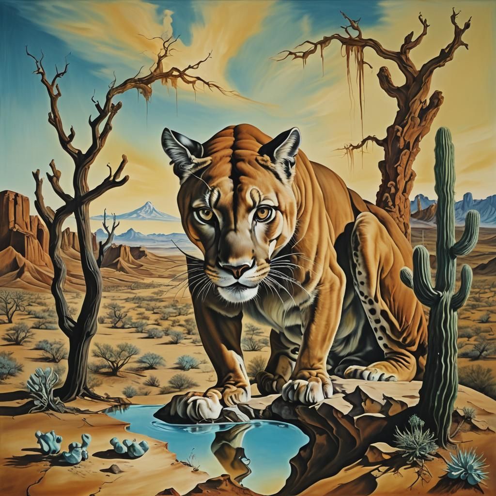 Surreal Cougar in Arizona: Dali-esque Oil Painting