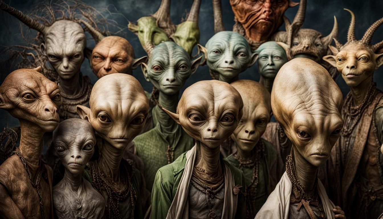 Surreal Alien Restaurant Celebration in Gritty Elegance