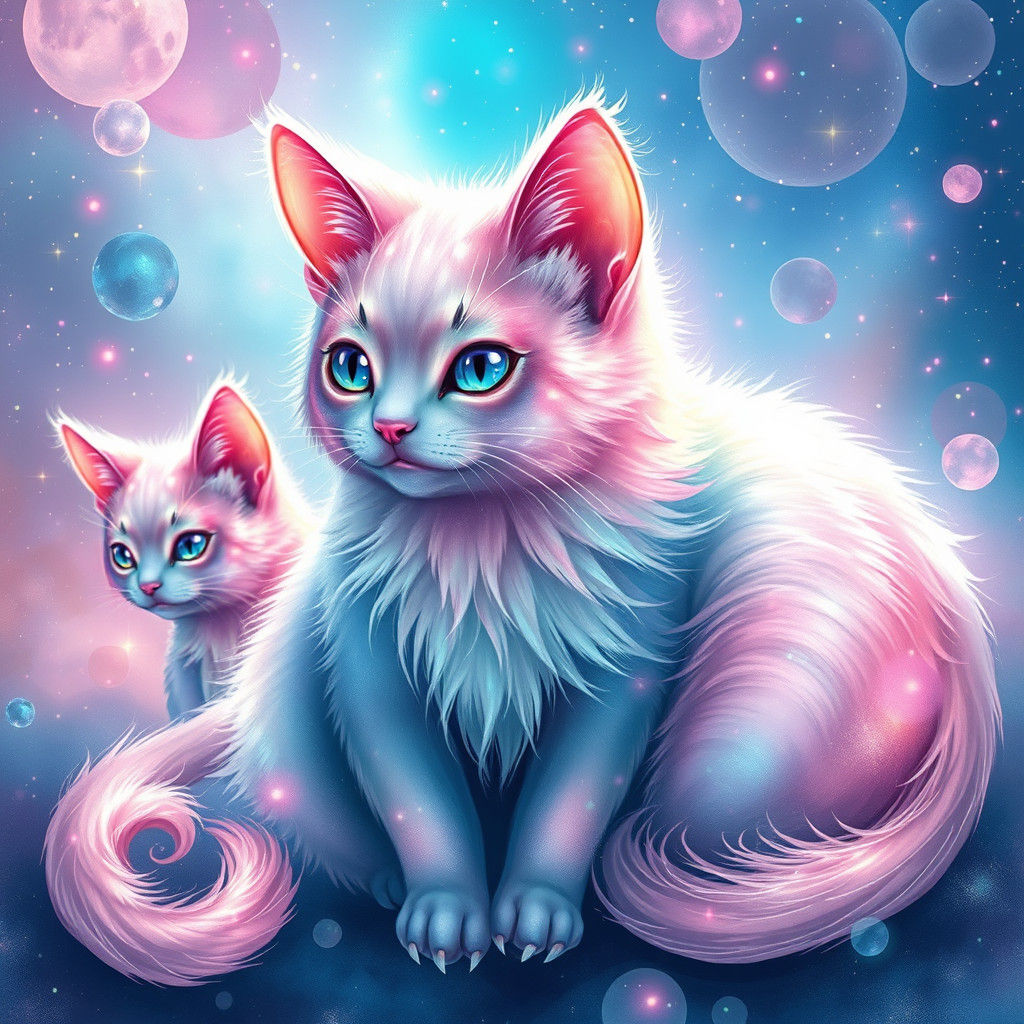 Pastel Galaxy Cats in Dreamy Watercolor Style