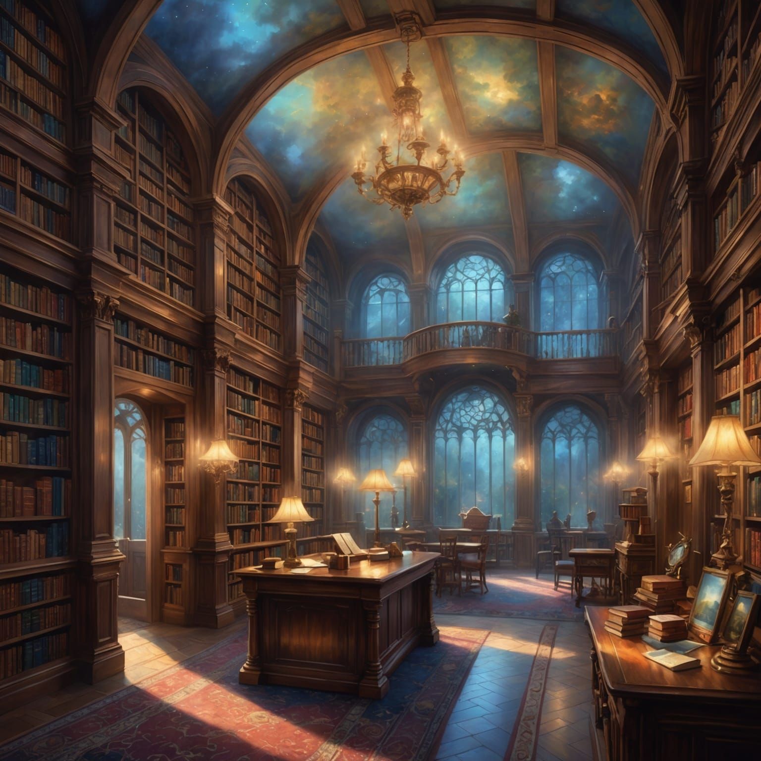 Ethereal Fantasy Library in Hyperdetailed Mist
