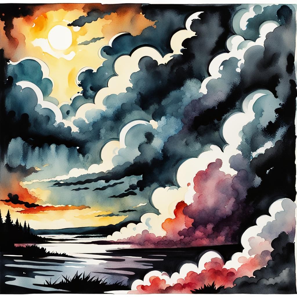Comic Noir Expressionism: Dark Simulacrum on Clouds