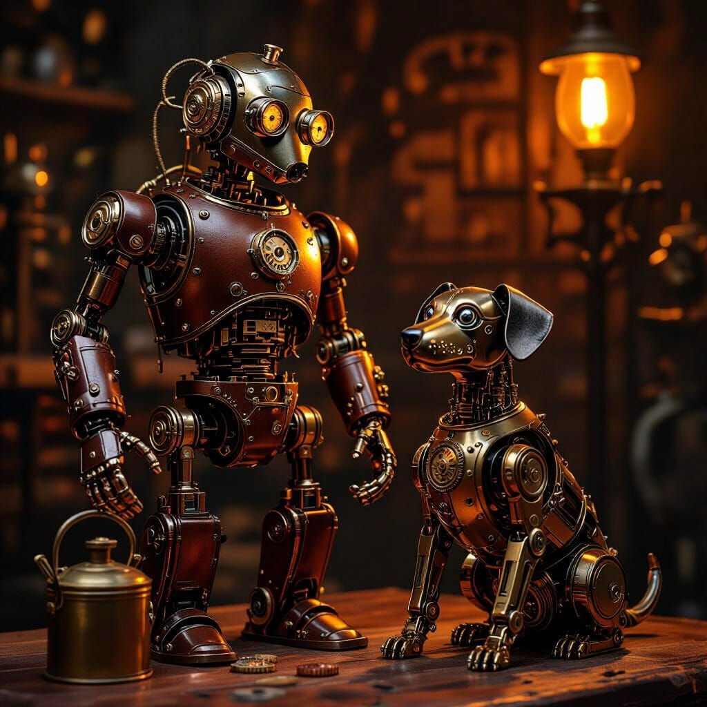 Steampunk Automaton and Dog in Gaslight Glow