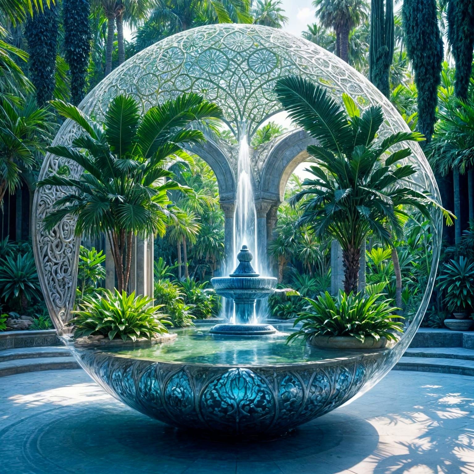 Symmetrical Garden Courtyard with Tropical Accents