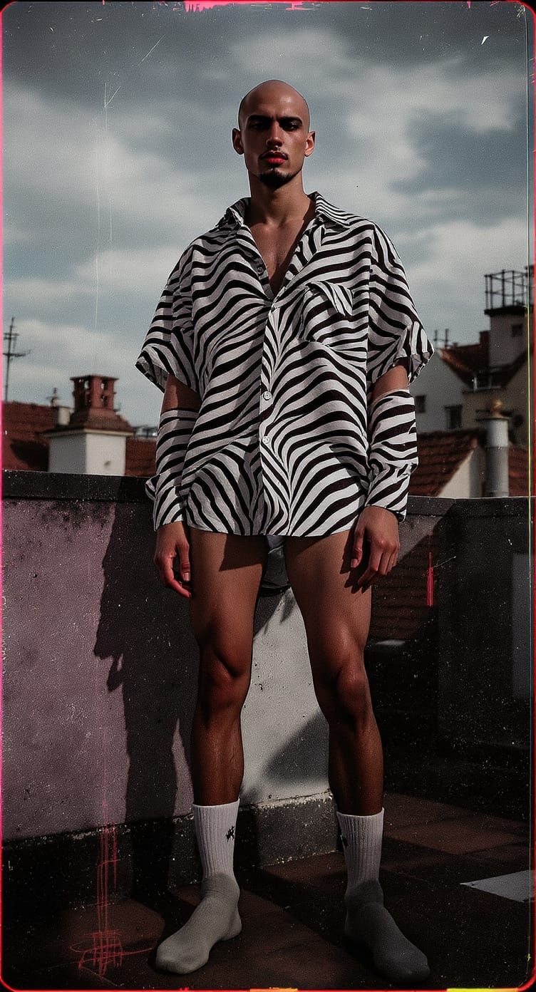 Surreal Zebra Man Poses on Zagreb Rooftop