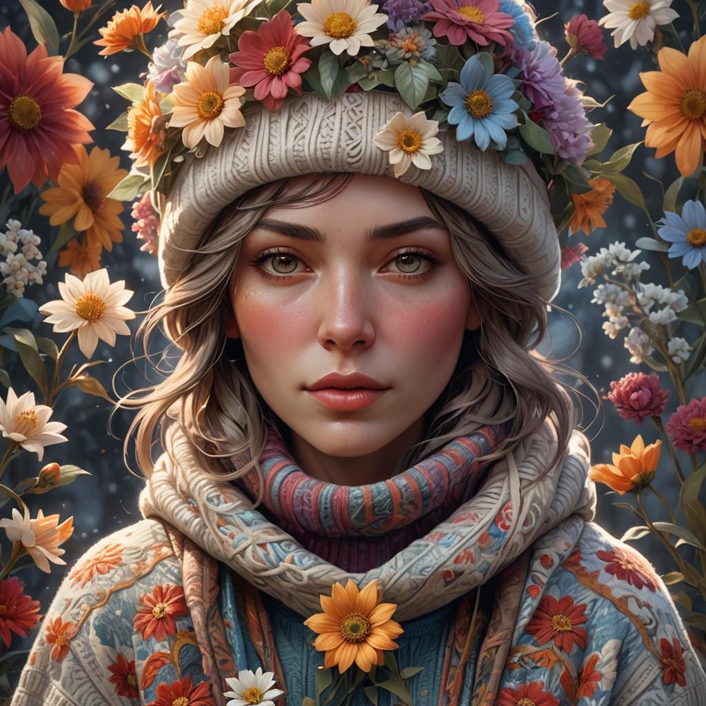 Winter Baby Portrait in Art Nouveau Style