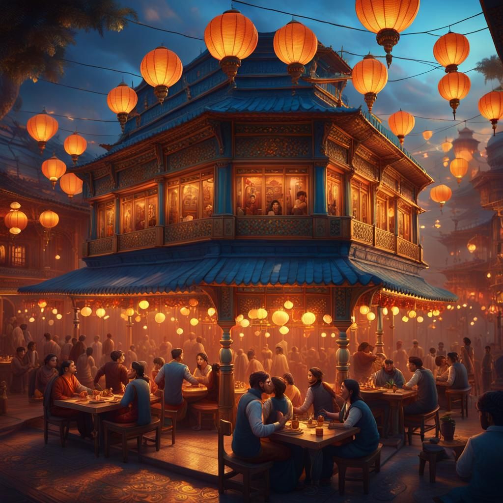 Vintage Restaurant with Live Music in Matte Painting Style