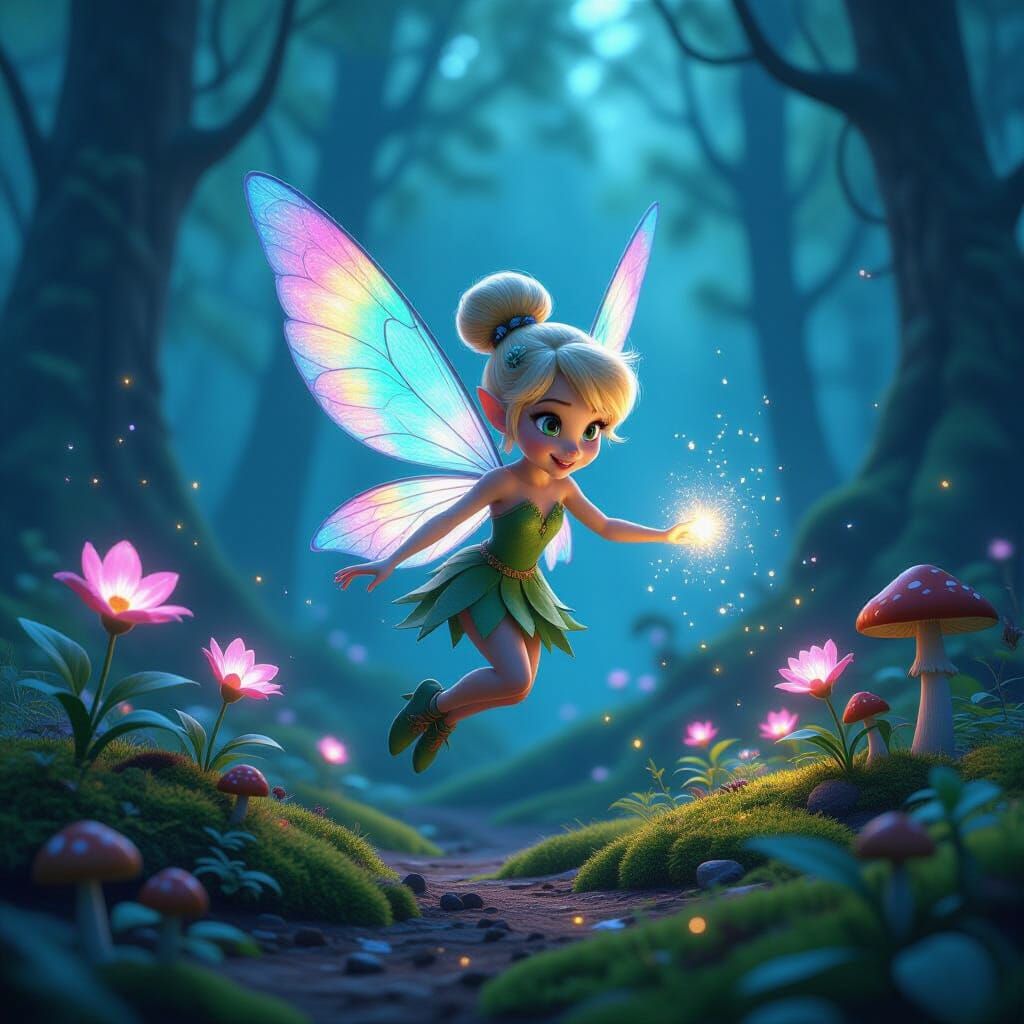 Pixie in Bioluminescent Forest: Disney Pixar Concept Art