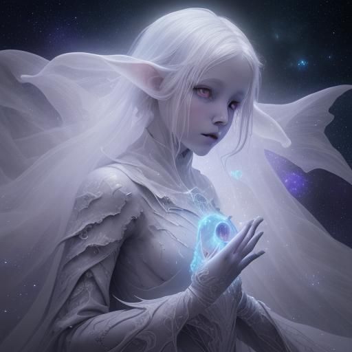 white ghost child, ethereal, stars, space