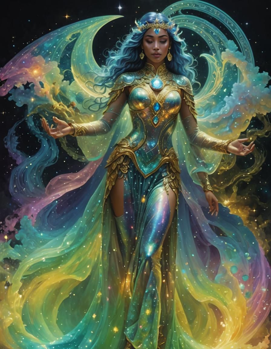 Cosmic Chimera Girl: Holographic Astral Illustration