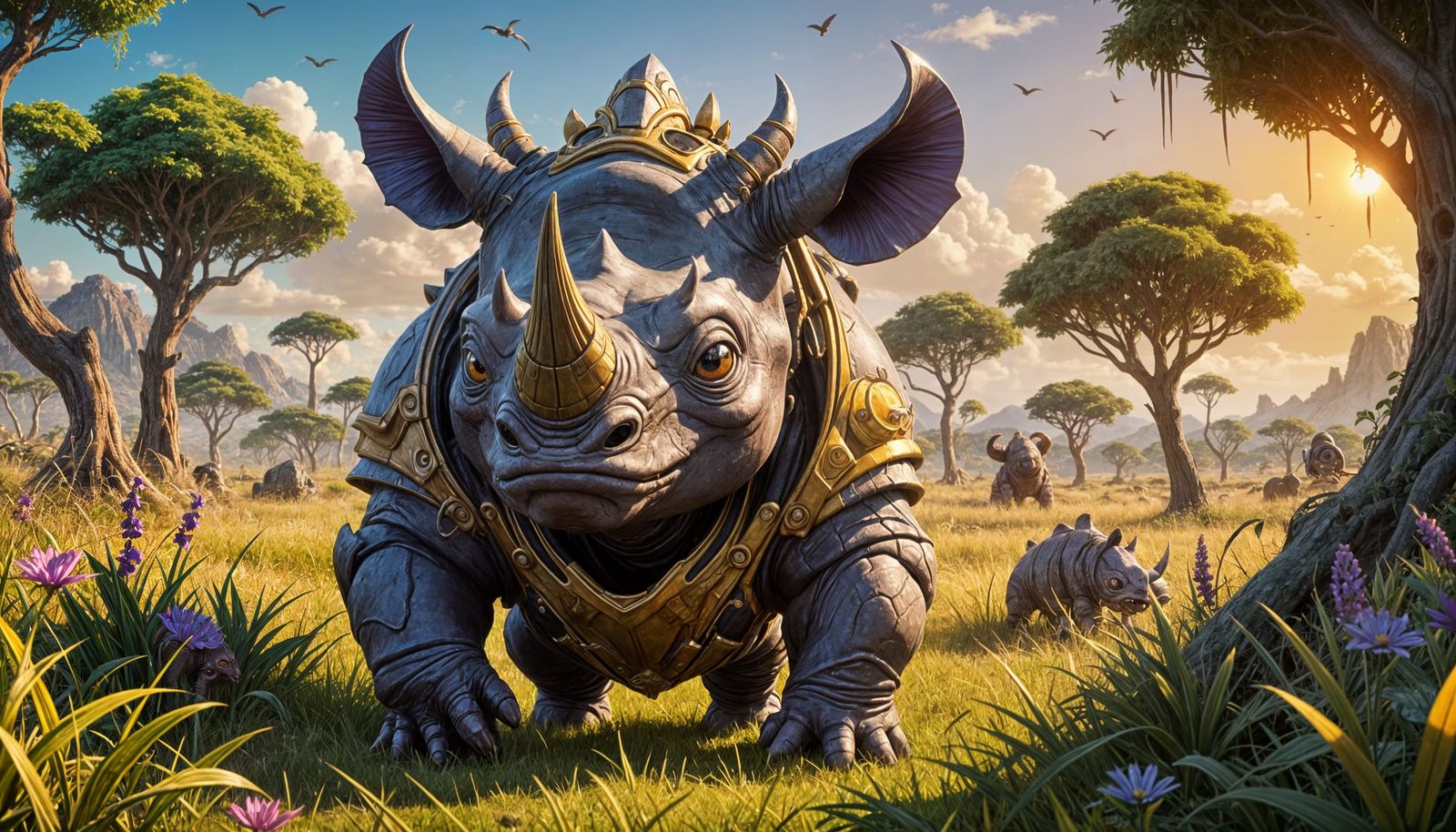 Colorful Chibi Rhino Alien in 3D Anime Style