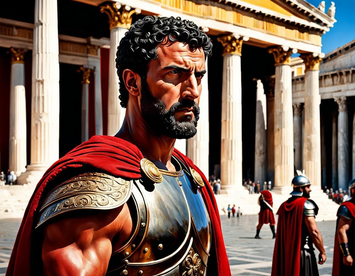 Epic Roman General Triumph in Athens, Detailed Digital Paint...
