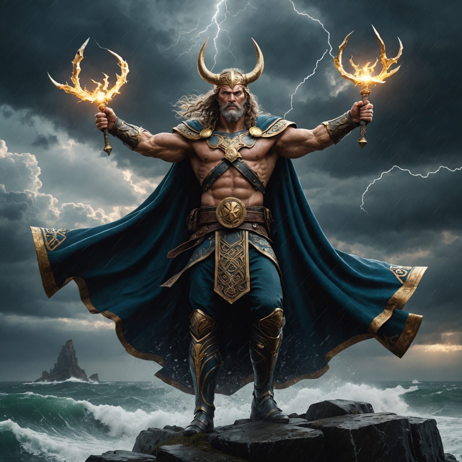 Taranis, Celtic God of Thunder in Stormy Sky