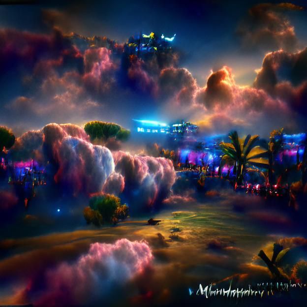 Synthwave Dreamscape: Neon Clouds in Volumetric Lighting