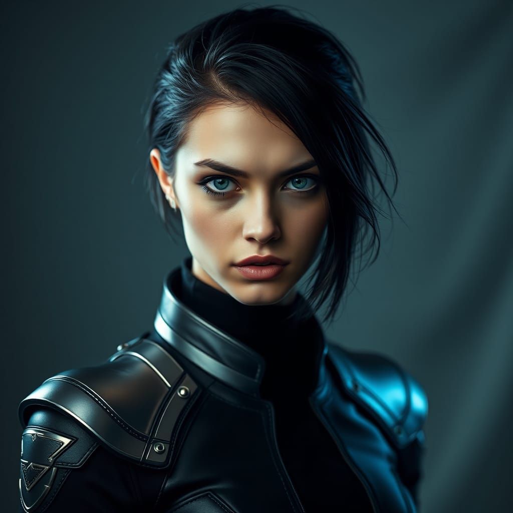 Cyberpunk Warrior Woman with Intense Gaze