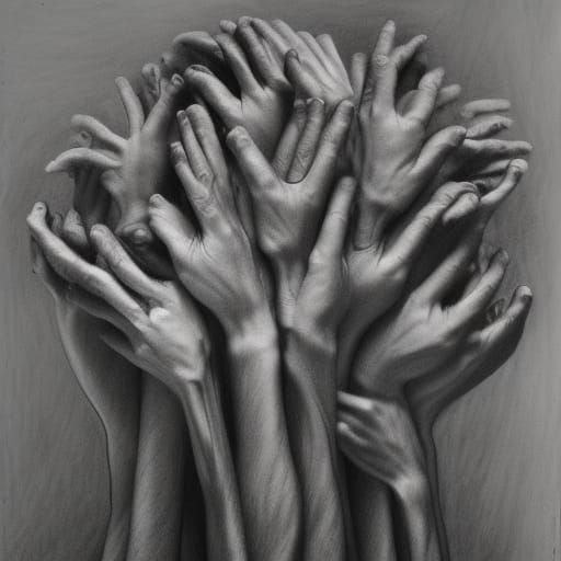 Hyperdetailed Charcoal Drawing of Human Arm Bouquet