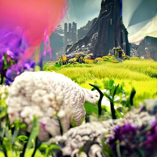 Hopeful Lamb Frolicking: Detailed Fantasy Concept Art