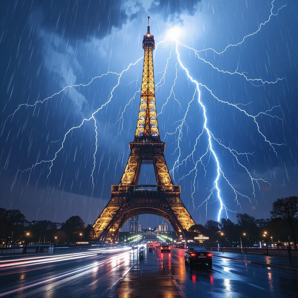 Eiffel Tower Under Thunderstorm: Dramatic Matte Painting