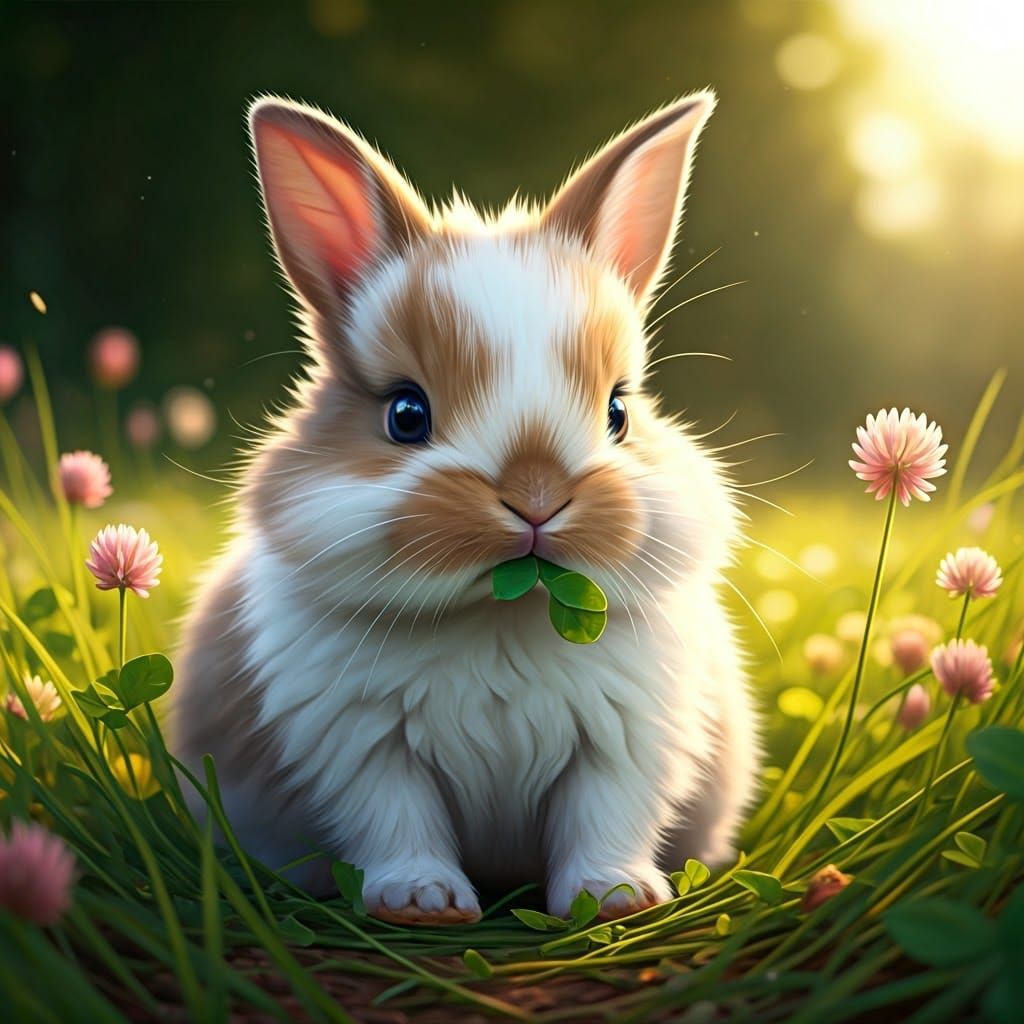 Adorable Fluffy Bunny in Sun-Drenched Meadow