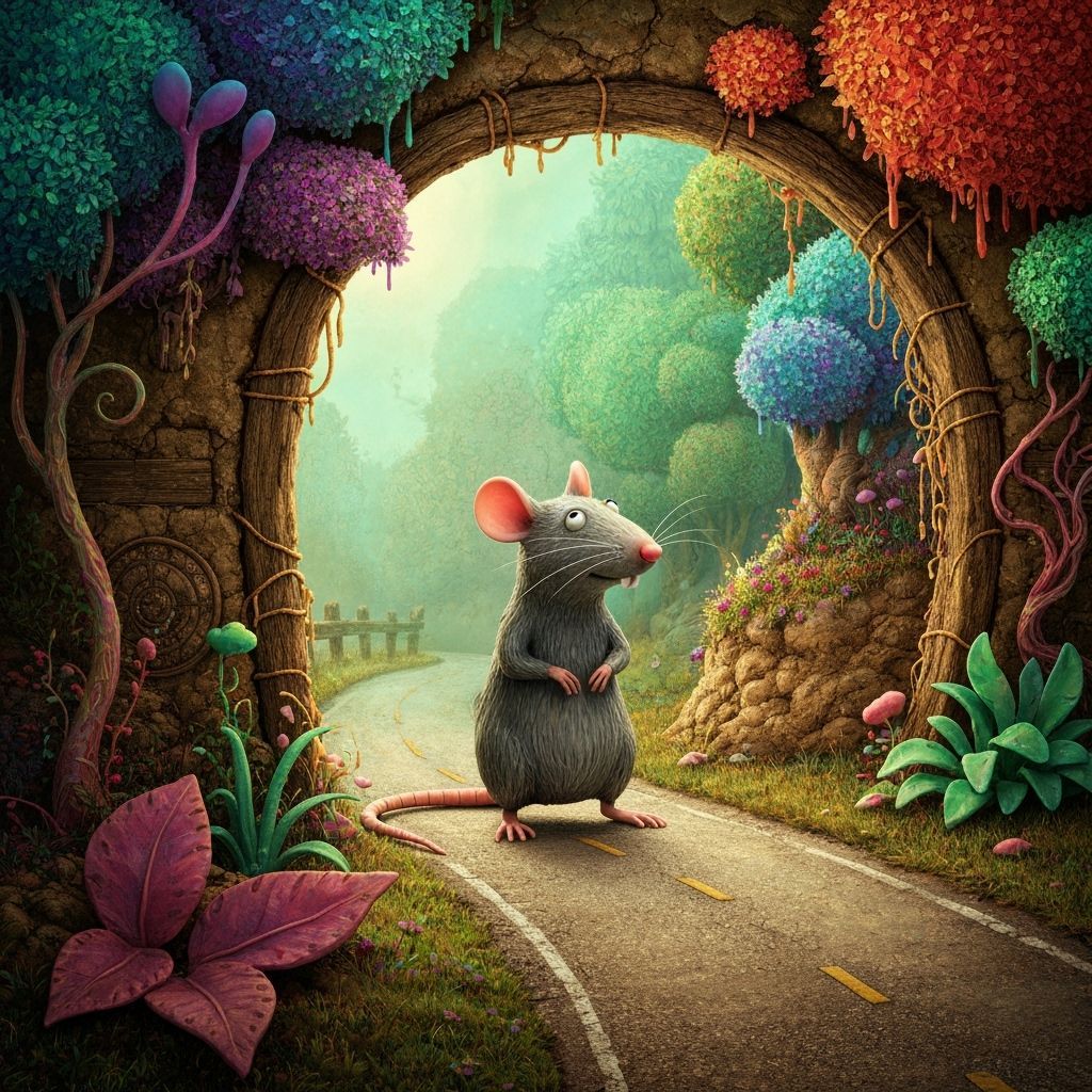 Whimsical Rat's Journey in Dreamlike Etchings