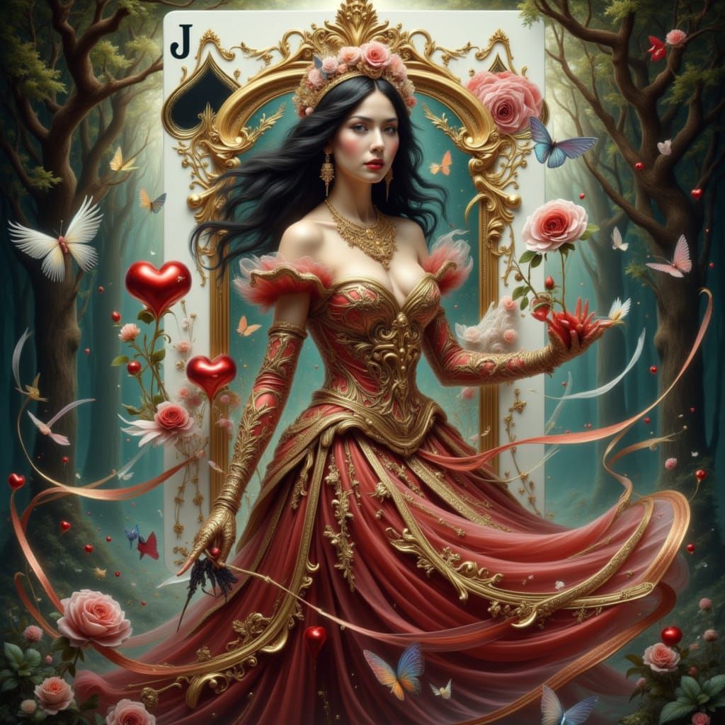 Elegant Female Jack of Hearts in Surreal Style
