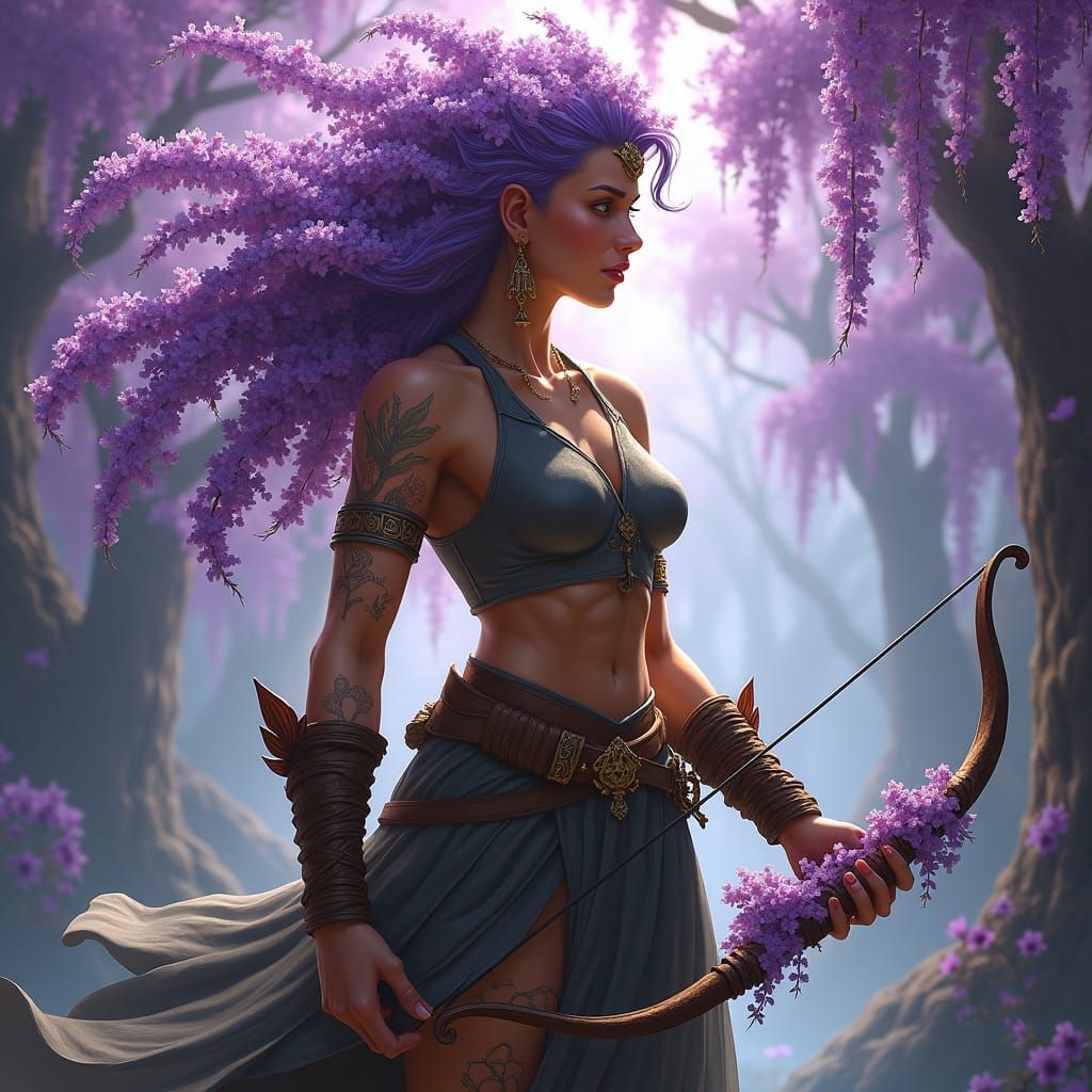 Eladrin Ranger with Wisteria Hair, Fantasy Concept Art
