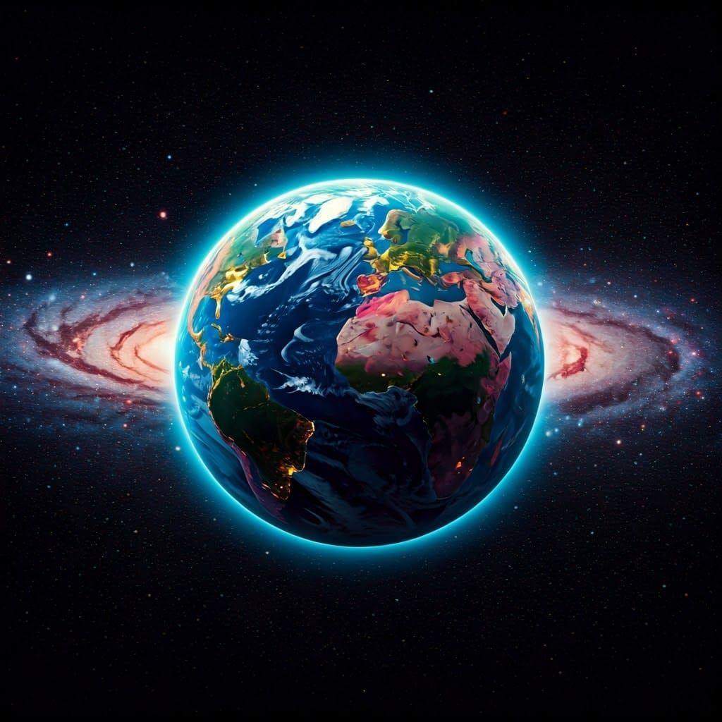 Glowing Planet Earth in Cosmic Night Sky