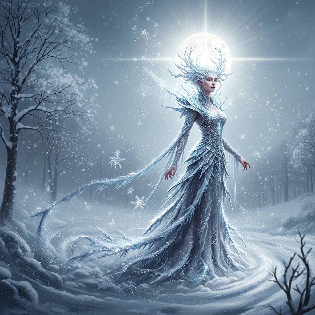 Icy Winter Queen in Ethereal Digital Painting