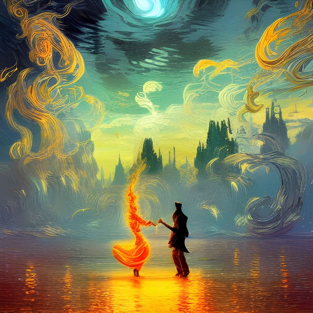 Mystical Dance of Flames: Digital Abstract Art