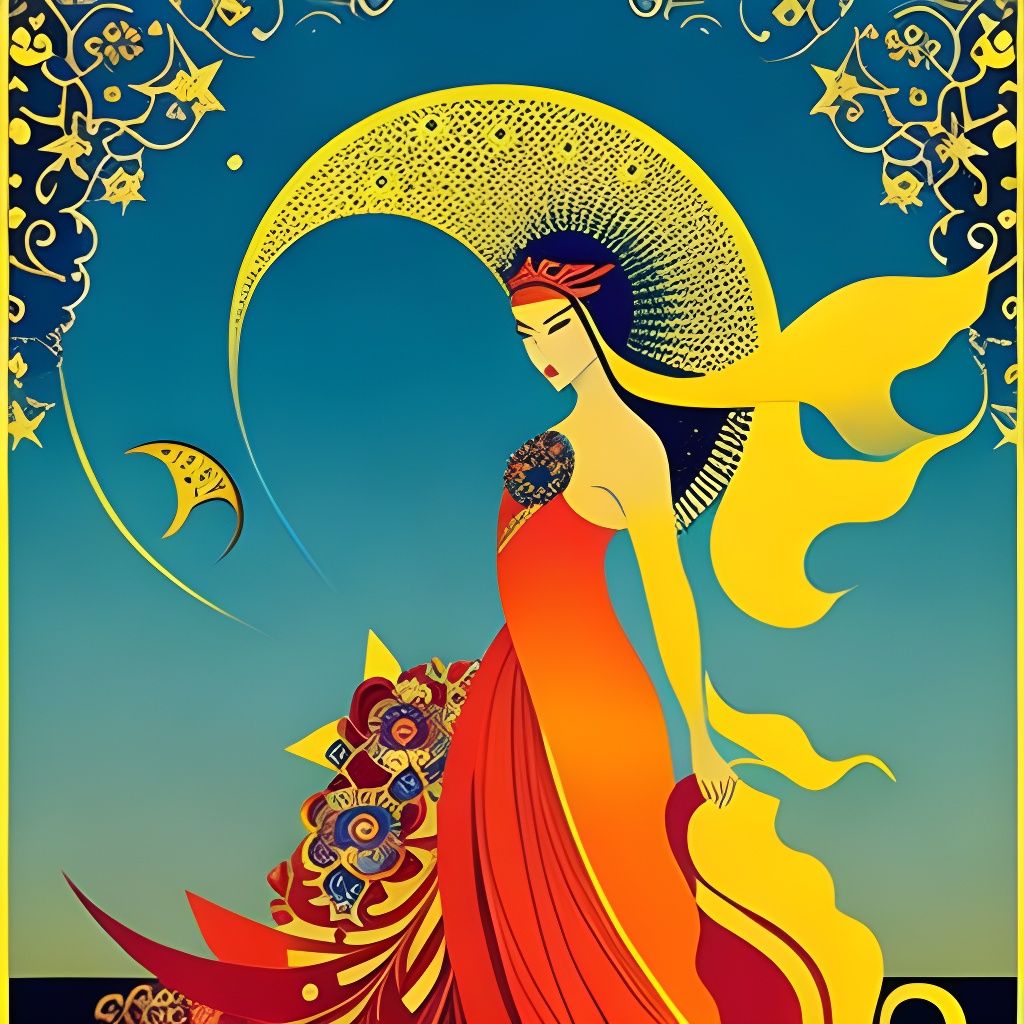 Celestial Woman in Surreal Sun and Moon Fairytale