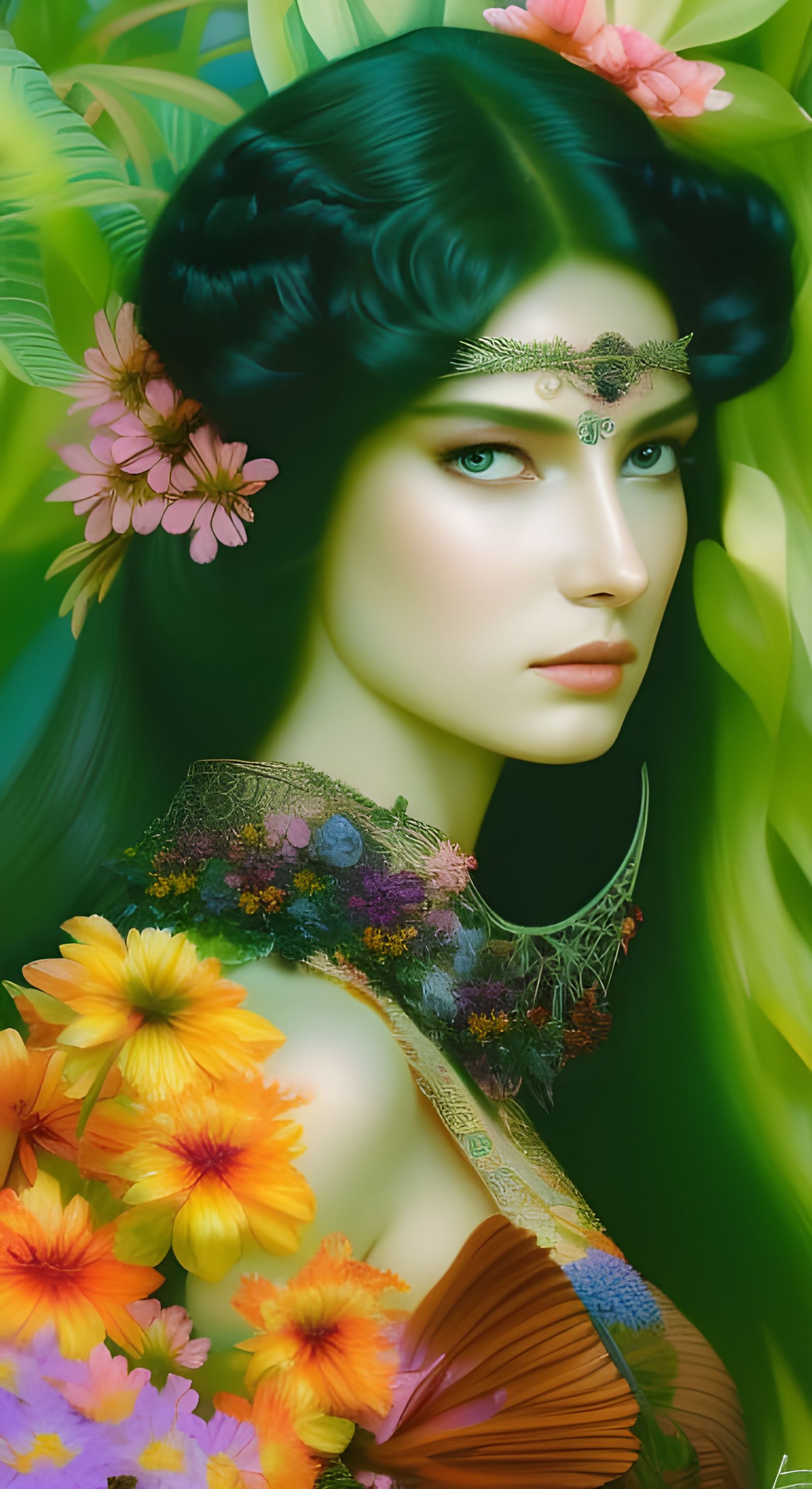 70s Hippie Woman Portrait in Rococo Pastel Style