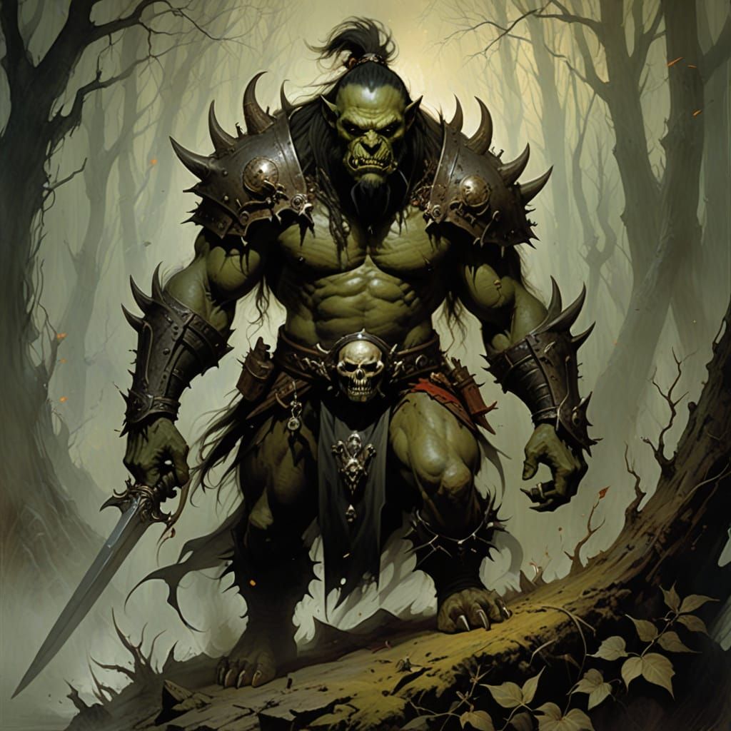 Grimdark Orc Warlord in a Surreal Fantasy Style