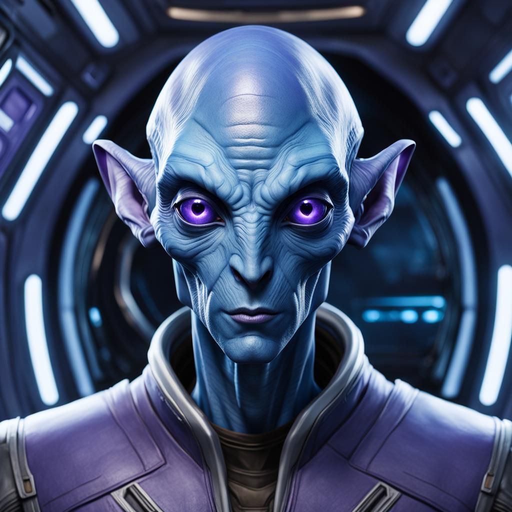 Arcturian Alien in Spaceship Holding Violet Light