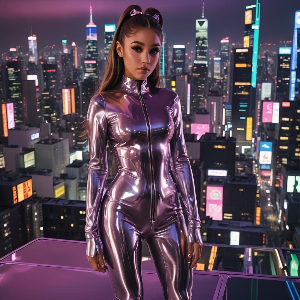 Ariana Grande in a Latex Catsuit, Neon Tokyo