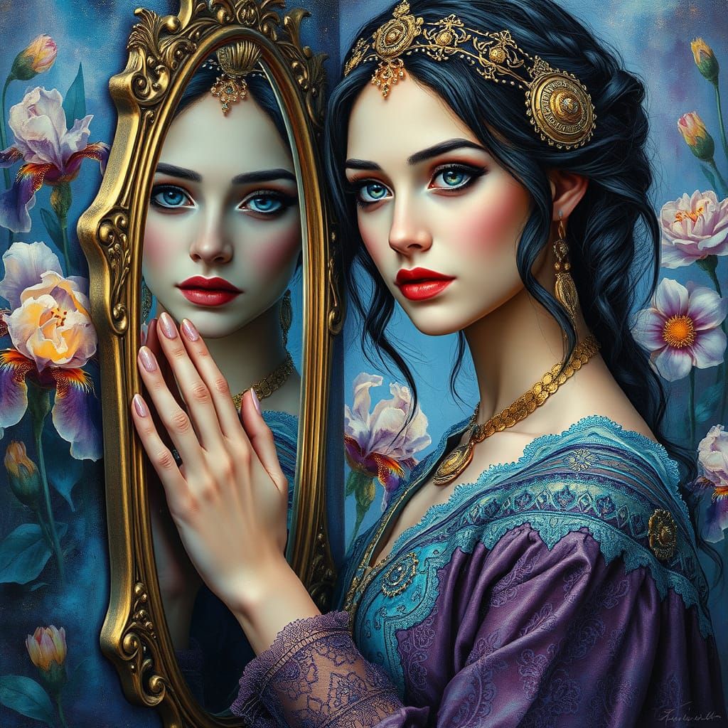 Persian Princess in Celestial Garden Oil Painting