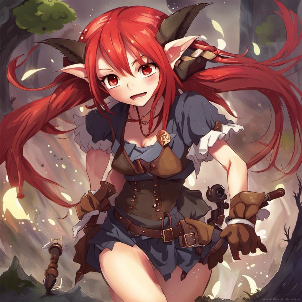 Anime Style Red Hair Goblin Girl
