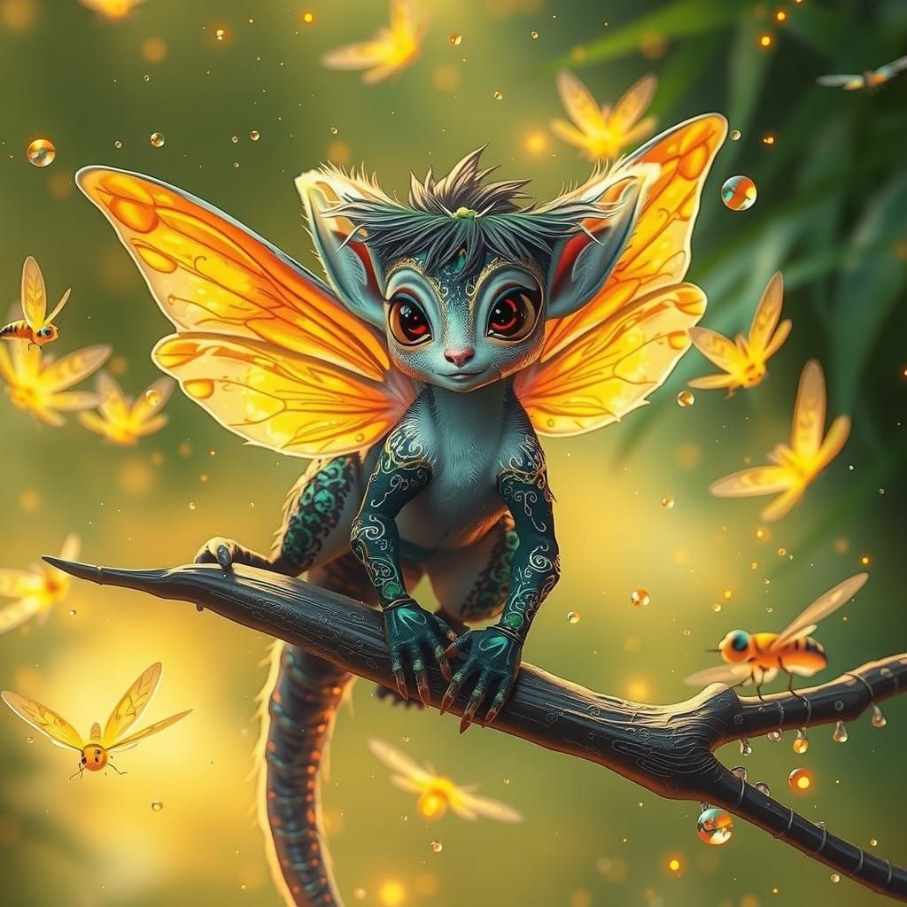 Majestic Firefly Amidst Whirling Flames in Vibrant Digital A...