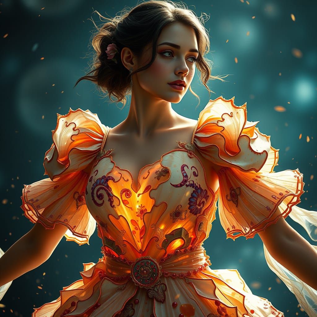 Voluminous Sea Shell Goddess in Triadic Hues