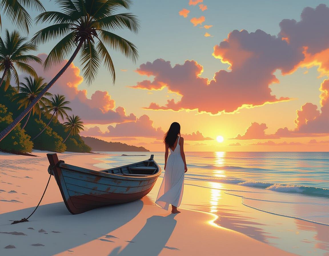 Sunset Serenity: Woman on Tropical Beach