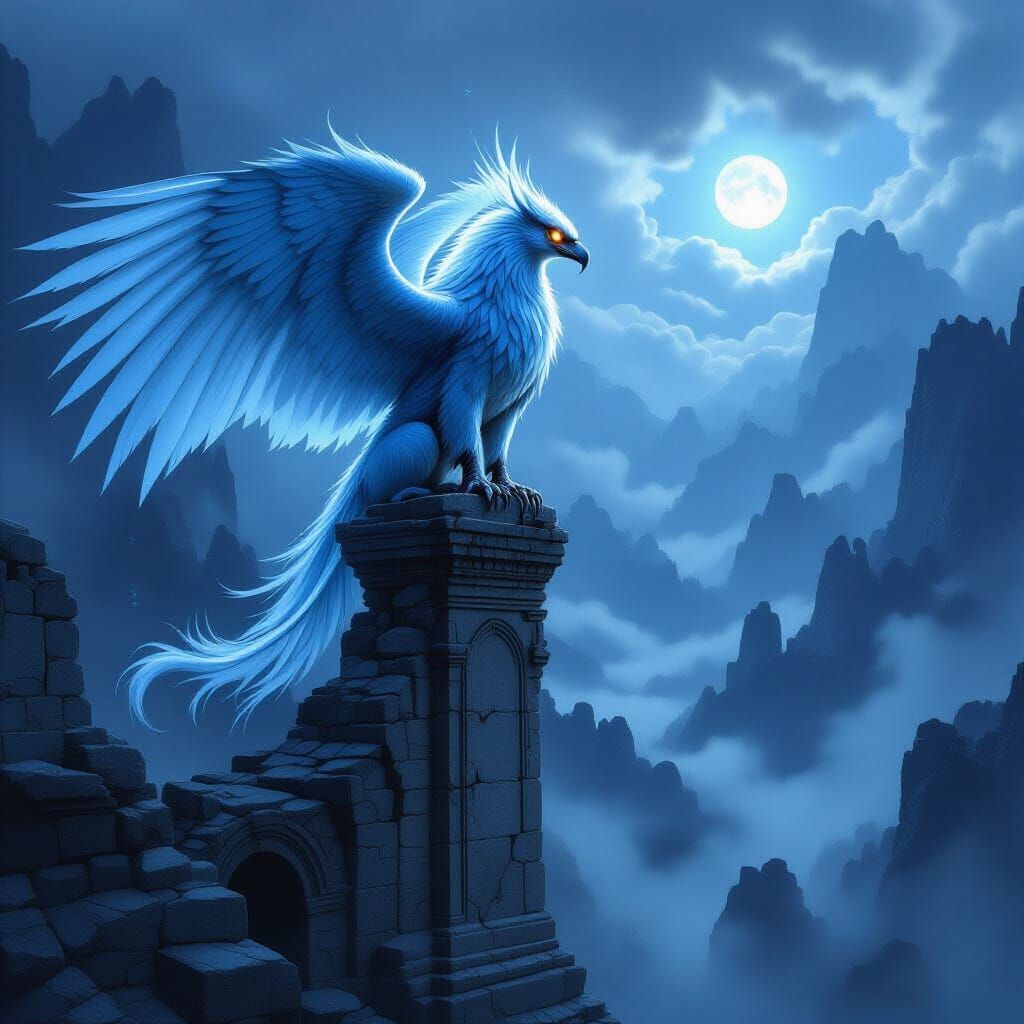 Majestic Griffin on Ancient Ruins in Dark Fantasy Style