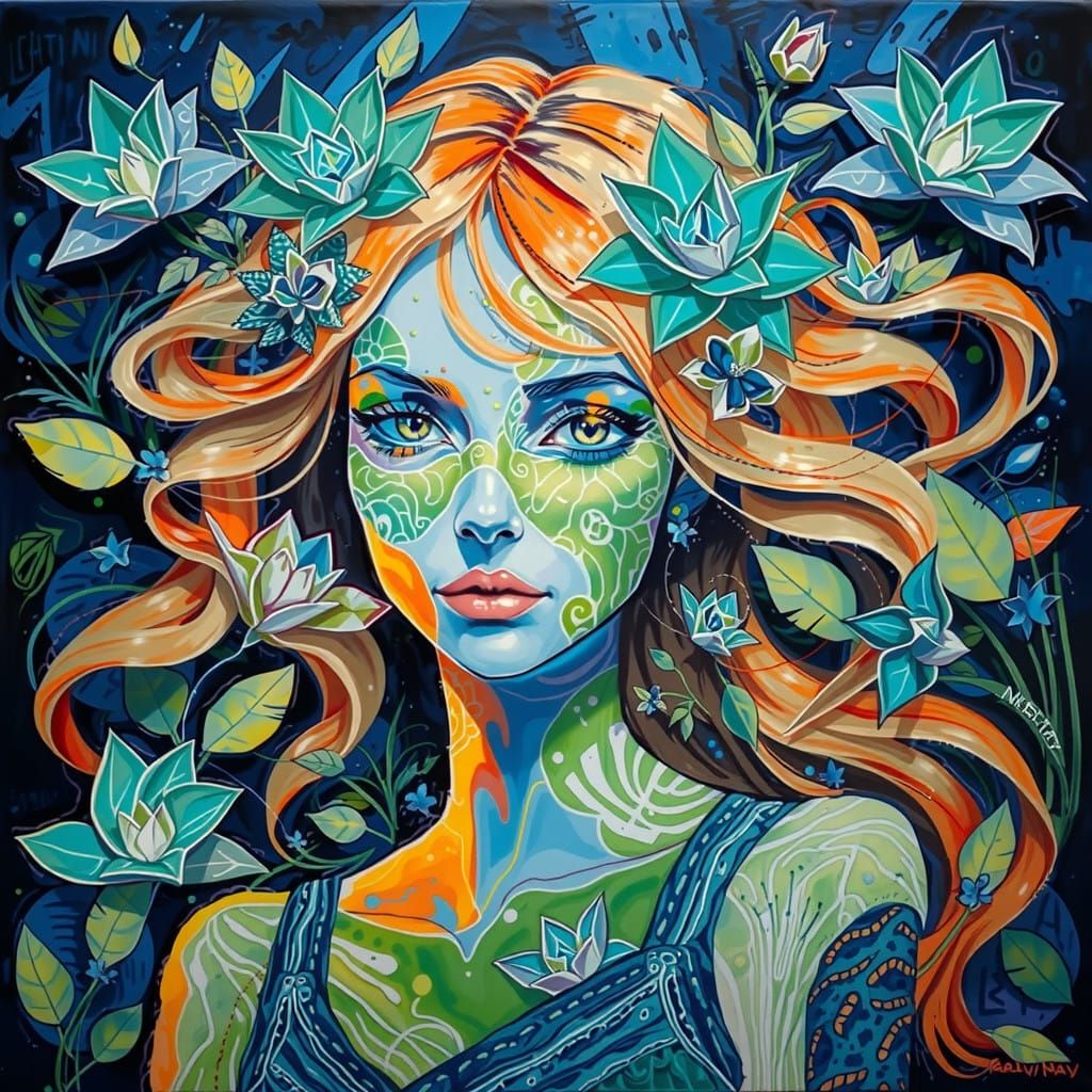 Stunning Woman in Vibrant Dreamscape