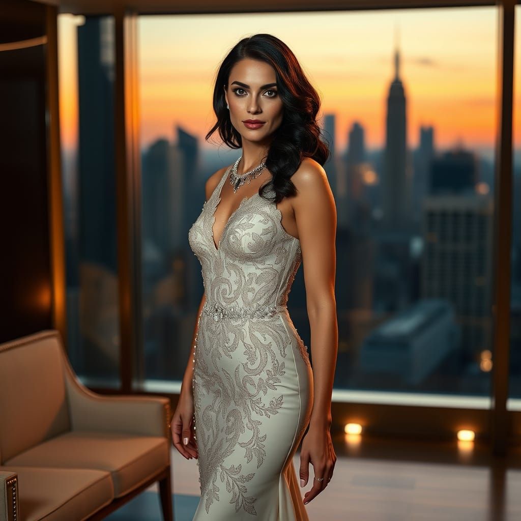 Elegant Woman in Art Deco Evening Gown