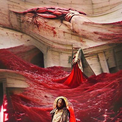 Figure Draped in Blood: A Stark Visual