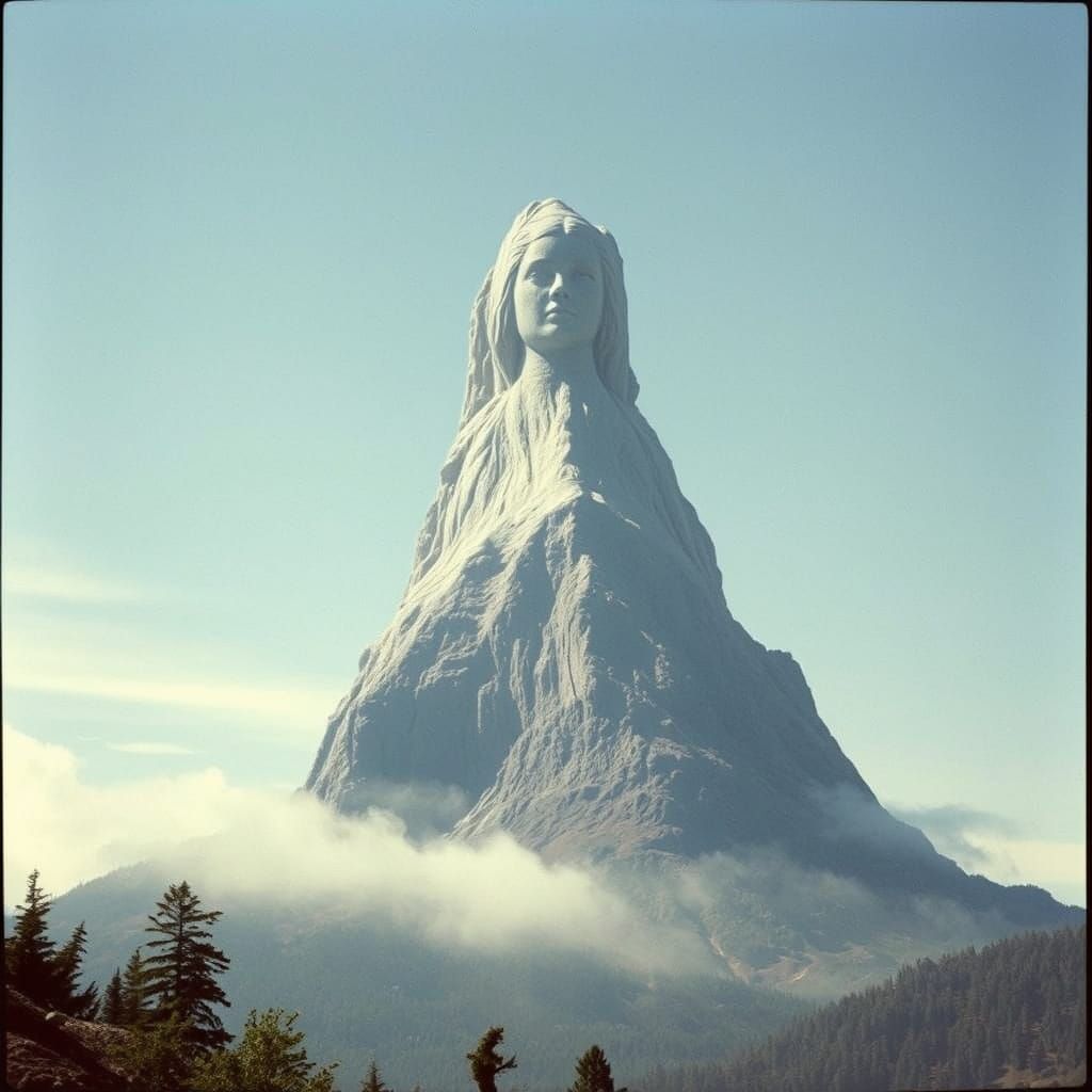 Surreal Mountain Resembling Woman in Dreamlike Fantasy Style