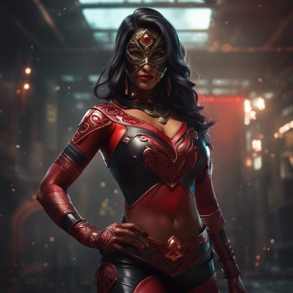 Indian Superhero in Red Mask, Digital Art